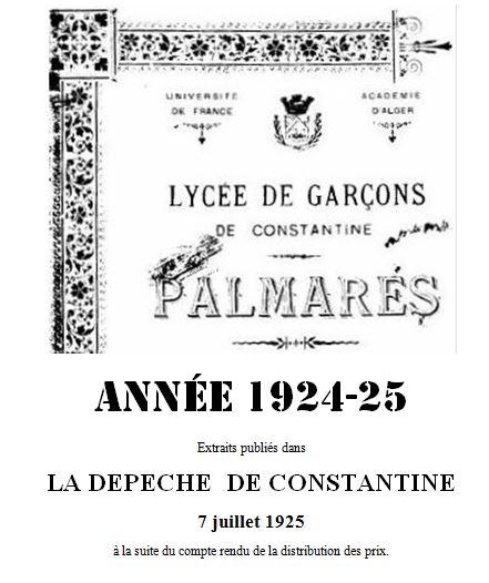 Une-Palmarès-Lycée-Garçons-1925-Dépêche- Constantine juillet 1925-2